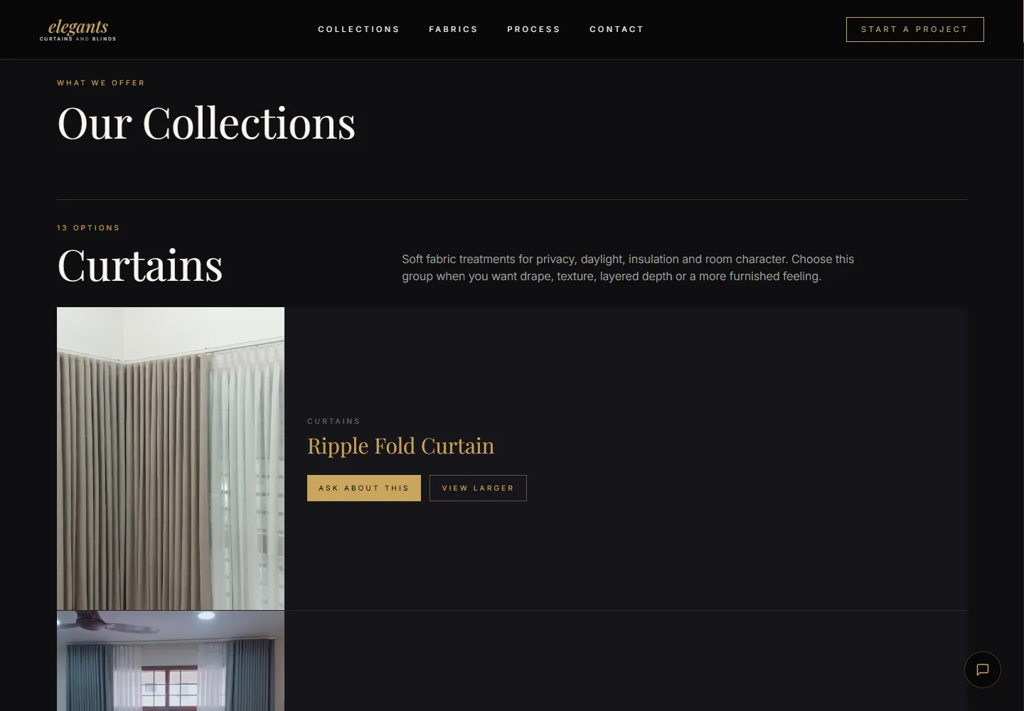 Elegant Curtains and Blinds: collections and material browsing